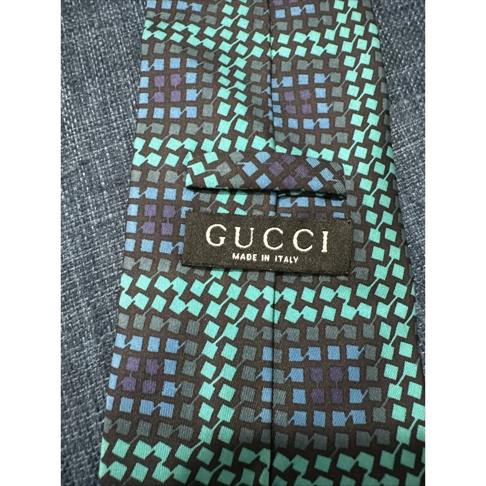 GUCCI tie necktie No Box Wide tie Check pattern  Silk Made in Italy Mens